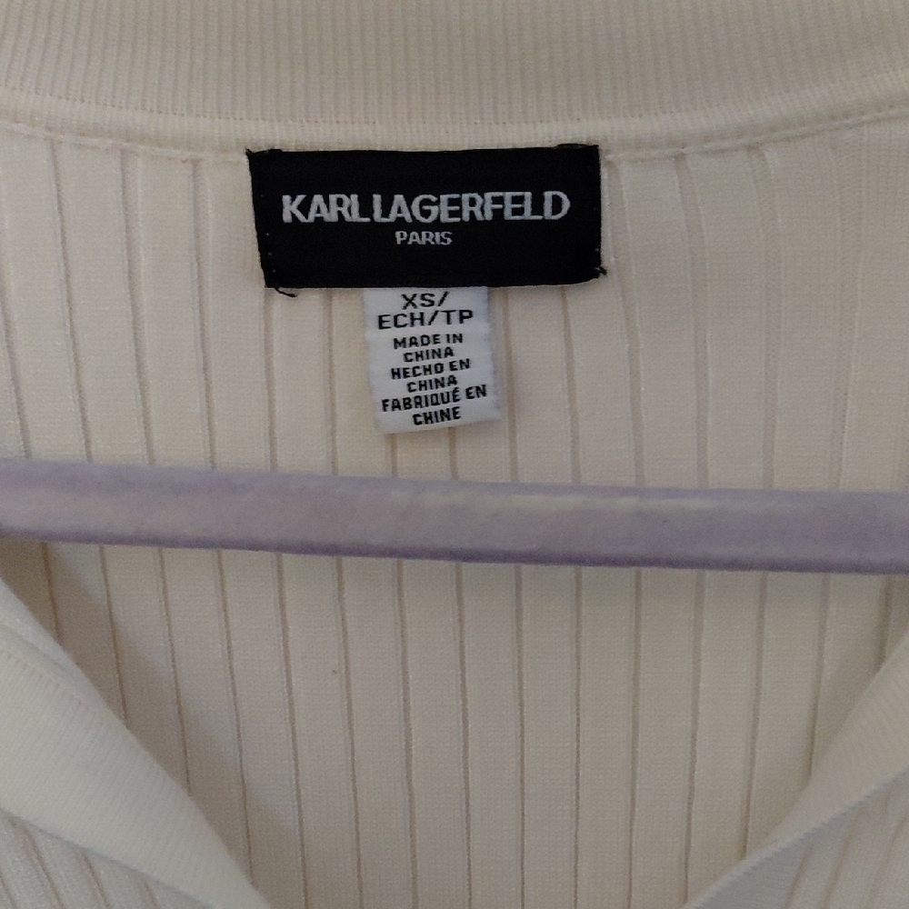 Karl Lagerfeld Ivory Ribbed Button-Down Shirt - Picture 3 of 5